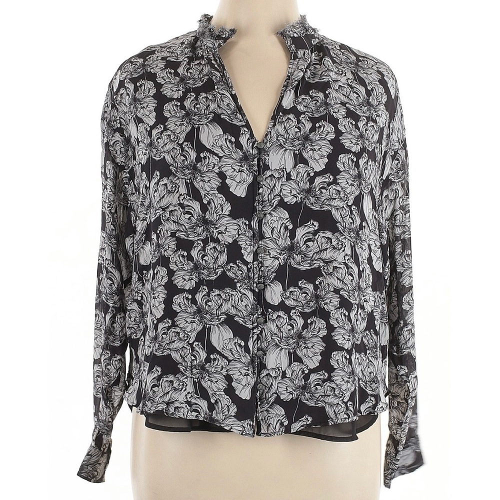 The Tavi Buttondown Blouse by Pilcro Floral Black and White Women's 1x